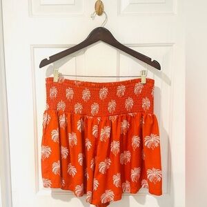 🌻Anthropologie High-waist Palm-tree Motif Shorts, Size L, Orange & White (NWT)